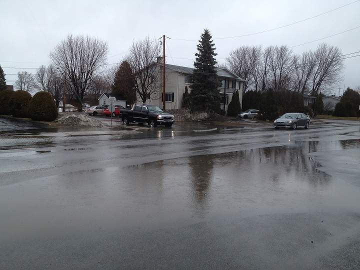Rising waters caused by rainfall and snow thaw have caused flooding in the village of St-Clet in Vaudreuil-Soulanges on April 8, 2014.