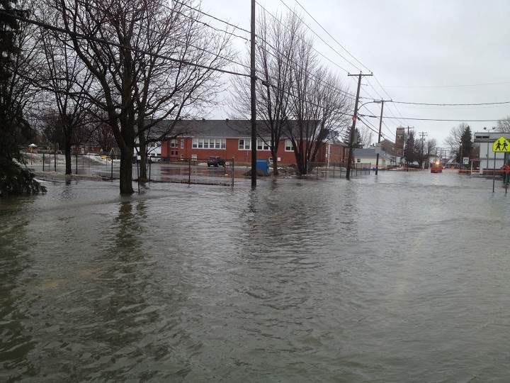 Rising waters caused by rainfall and snow thaw have caused flooding in the village of St-Clet in Vaudreuil-Soulanges on April 8, 2014.