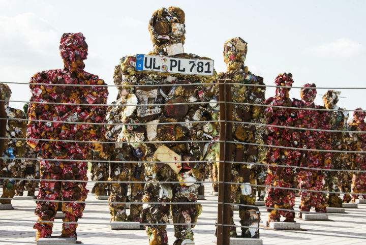 Hundreds of statues constructed from garbage are on display in Tel Aviv until Apr. 26.