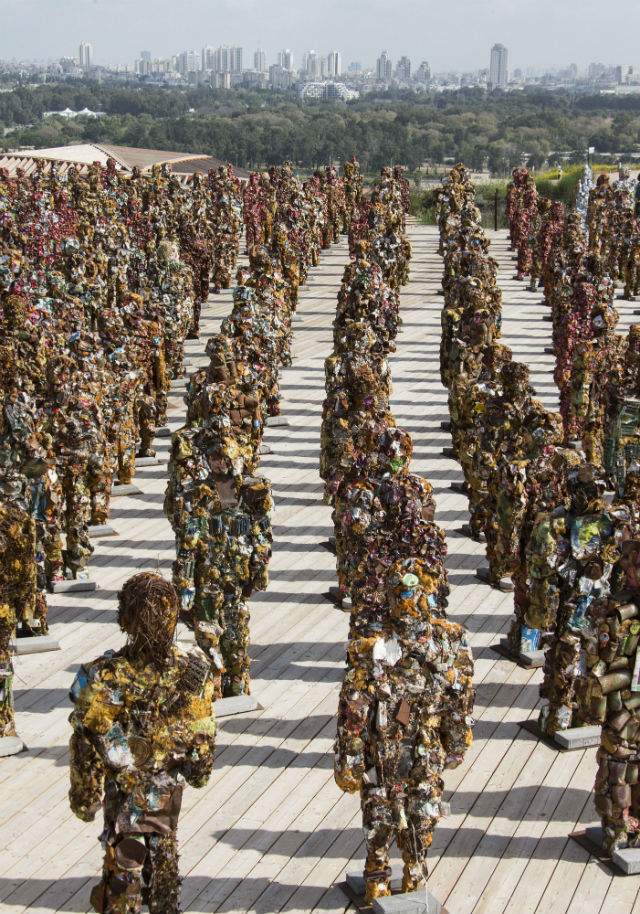 The "Trash People" exhibit is on display in Tel Aviv's Ariel Sharon Park.