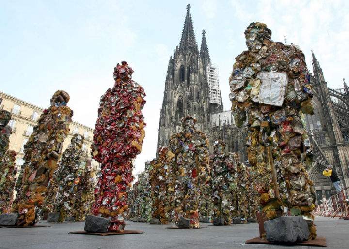 installed in front of the Cologne Cathedral in Cologne, Germany, Friday, April 21, 2006.