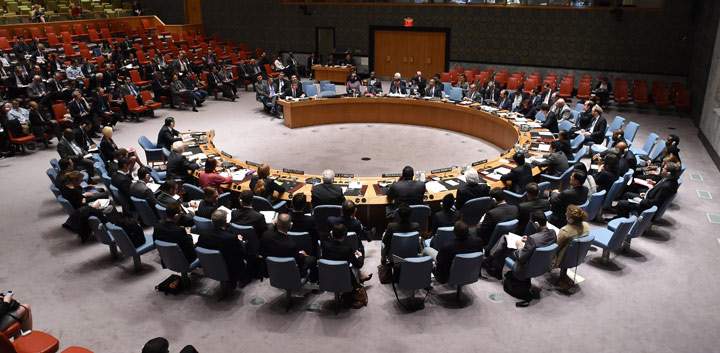 Ambassadors attend a meeting at the United Nations Security Council called by Russia April 13, 2014 at the United Nations in New York. The UN Security Council held an emergency session Sunday on the Ukraine crisis as Kyiv vowed to launch a military operation after pro-Russian forces seized government buildings in the east.   