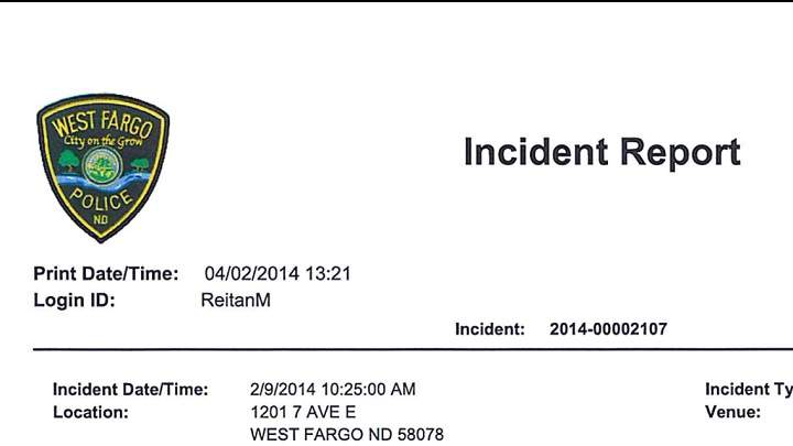 Police report filed the night of violent incident at a hockey game at Fargo, ND where two Winnipeg teams were playing and two parents eventually suspended over their behaviour.