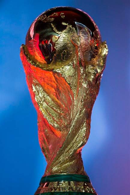 The World Cup trophy sits on display during the FIFA World Cup Trophy Tour at Maracana stadium in Rio de Janeiro, Brazil, Tuesday, April 22, 2014. (AP Photo/Felipe Dana)