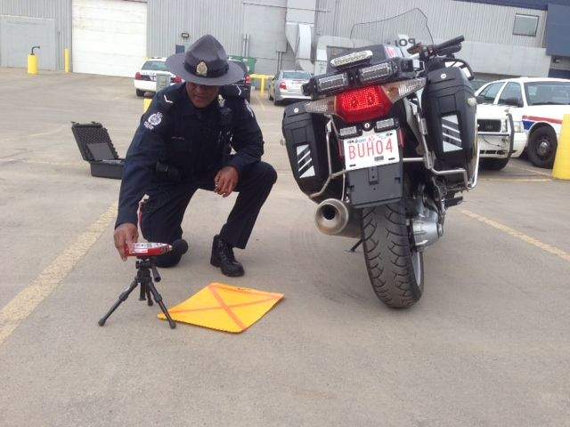 The Edmonton Police Service is offering free noise testing for motorcycles. May 21, 2014.