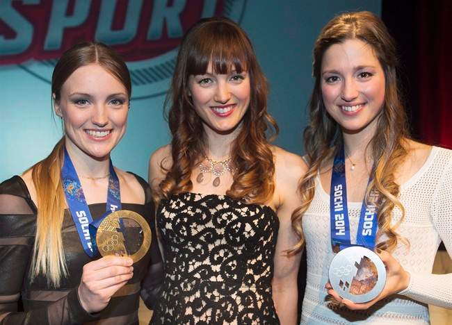 Justine, Maxime and Chloe Dufour-Lapointe are pictured in Montreal, April 1, 2014.