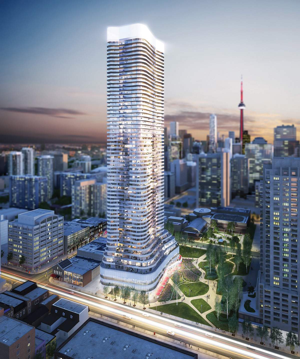 An artist rendering of the development proposal for 11 Wellesley in Toronto.