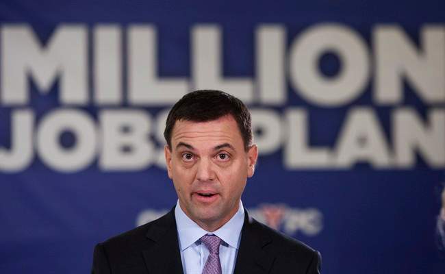 Ontario Progressive Conservative Party Leader Tim Hudak speaks to the media during a campaign stop at the Niagara Health System hospital in St. Catharines, Ont., Saturday, May 31, 2014.