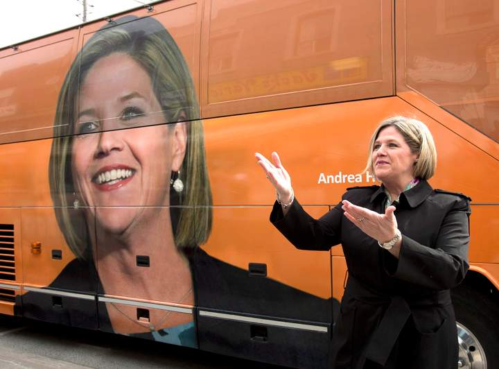Ontario NDP leader Andrea Horwath arrives at a campaign stop in Toronto on Wednesday