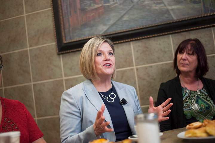 Ontario NDP Leader Andrea Horwath speaks at the International Bakery during a campaign and media event with NDP York West Candidate Tom Rakocevic to discuss home-care support in Toronto on Wednesday May 28, 2014.