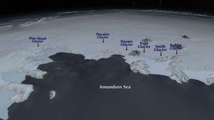 Although the Amundsen Sea region is only a fraction of the whole West Antarctic Ice Sheet, the region contains enough ice to raise global sea levels by 1.2 meters.