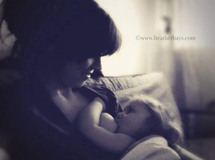 Above: The breastfeeding image Bays posted to Instagram over the weekend (Image courtesy of Heather Bays).