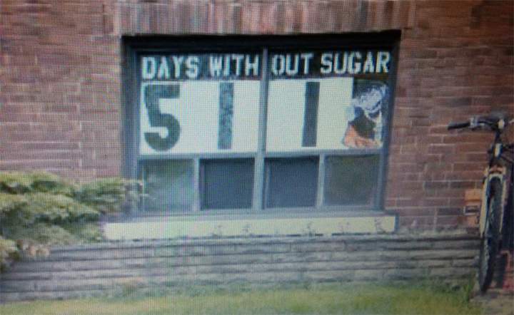 Jason Holborn is keeping track of his sugarless life with the poster photographed here.