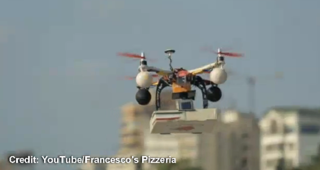 Watch a pizza delivered by a drone in Mumbai, India