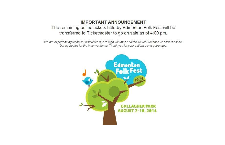 Due to the sheer volume of people attempting to buy tickets to Folk Fest, the festival’s website crashed Saturday, June 7, 2014.