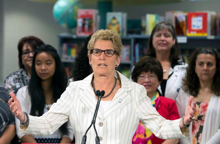 Ontario Liberal leader Kathleen Wynne speaks during a campaign stop in Markham, Ontario on Wednesday May 28, 2014