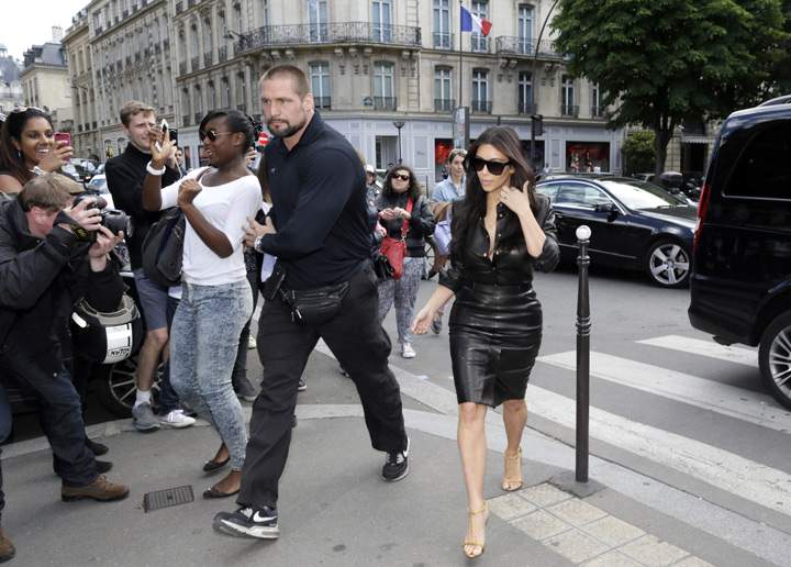 Kim Kardashian walks on May 22, 2014 in Paris. Kardashian and partner US musician Kanye West are expected to be tying the knot this weekend, fuelling speculation about the wedding’s location.