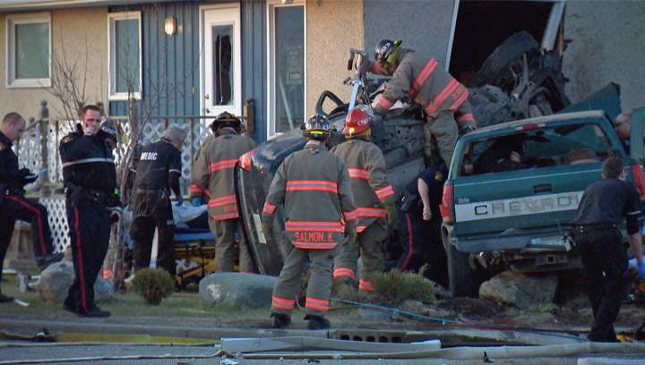 Two dead, three seriously injured after stolen truck crashes into two vehicles in Saskatoon.
