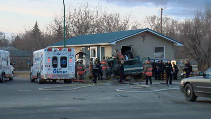 Two dead, three seriously injured after stolen truck crashes into two vehicles in Saskatoon.