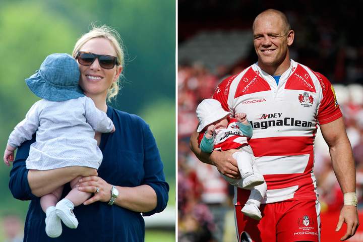 On Left – Zara Phillips with baby Mia. | On Right: Mike Tindall with baby Mia. Source: