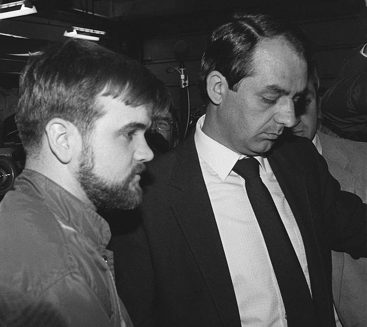 Denis Lortie, the suspect of a shooting spree at the Quebec National Assembly in Quebec City, arrives to appear at the Quebec Sessions Court, May 9, 1984. Lortie pleaded not guilty to three counts of first degree murder.