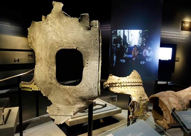 Fragments of the fuselage of Flight 11, that hit the World Trader Center, are displayed at the National Sept. 11 Memorial Museum.