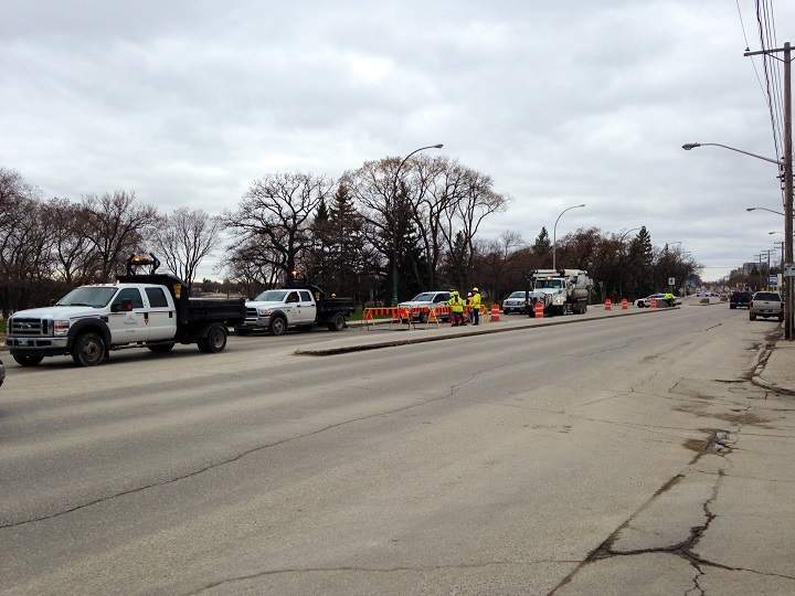 A sinkhole closed St. Mary’s Road southbound at Morier Avenue on Wednesday.