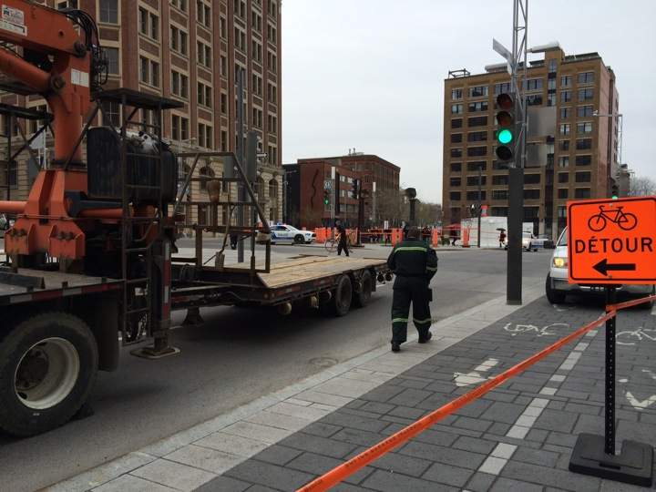 A glimpse of the tow truck involved in the accident with a cyclist in Montreal on May 9, 2014.