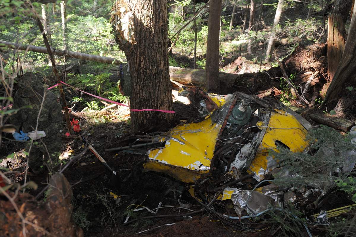Aircraft debris at the site of the Avro Anson aircraft crash on May 6, 2014.The Avro Anson L7056, a war-time training aircraft, crashed and went missing 30 Oct 1942.