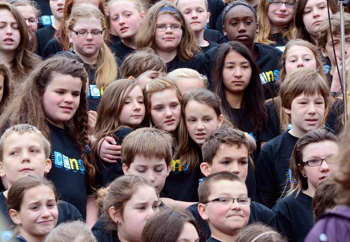 A choir waits for the arrival of Prince Charles and his wife Camilla in Halifax on Monday, May 19, 2014.