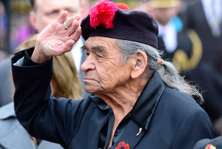 Elder Doug Knockwood salutes the arrival Prince Charles and his wife Camilla in Halifax on Monday, May 19, 2014.