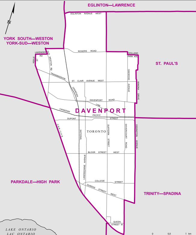 A small riding on Toronto’s west-end, Davenport is bordered by a CN line to the west, Dufferin Street to the east, Eglinton Avenue in the north.