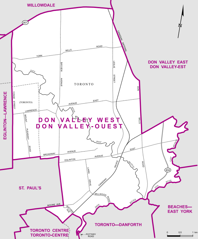 The riding borders Don Valley East on its west side until Highway 401 and stretches west to Yonge Street north of Broadway.