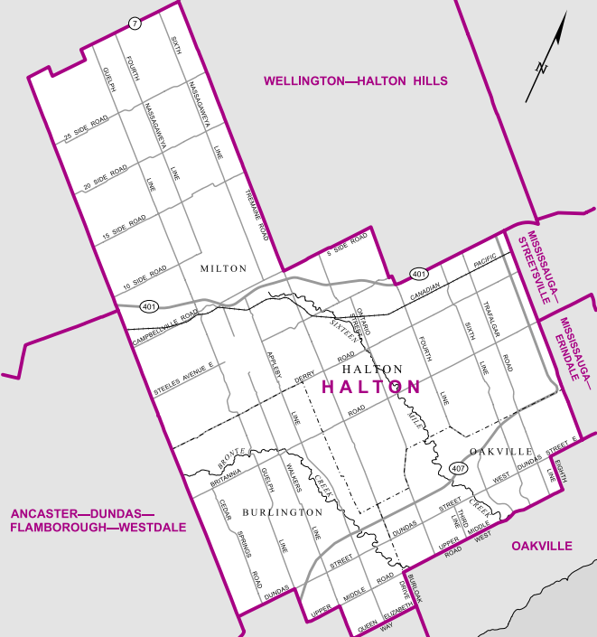 A large and rapidly growing riding, Halton encompasses the northern parts of Burlington and Oakville, all of Milton, and farmland north in the regional municipality that bares its name.