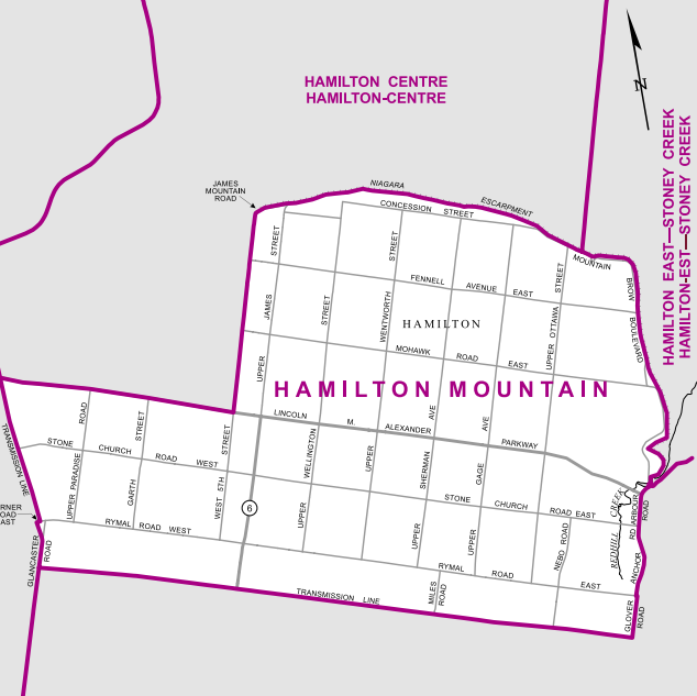 The most southern of Hamilton’s three ridings, this electoral district is bordered by the Niagara Escarpment east of West 5th road, and Lincoln Alexander to the west.