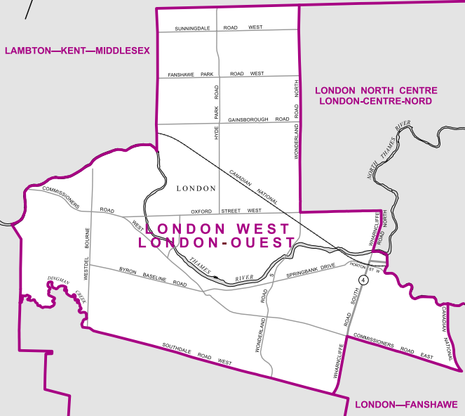 The (you guessed it) westernmost of London’s three ridings, this electoral district comprises all of London west of Wonderland Road and south of Oxford Street, along with neighbourhoods in the northwest and directly south of the city centre.