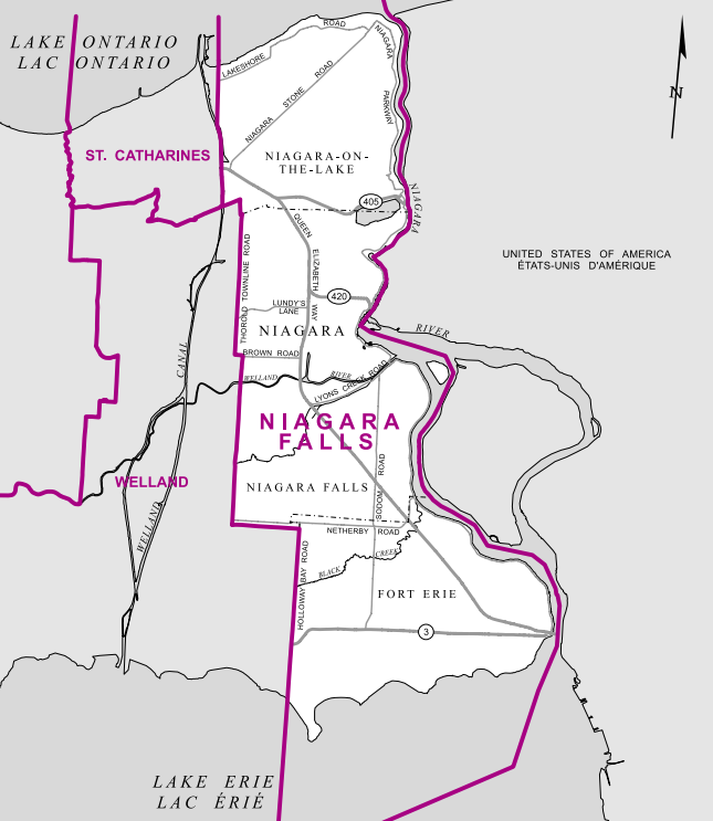 This urban-rural riding spans the entire Niagara peninsula, spanning from the U.S. border on the east and Thorold Townline and Holloway Bay roads to the west.