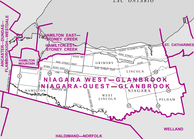 A rural riding that divides Hamilton from the St. Catharines-Niagara Falls region, the riding encompasses West Lincoln, Pelham, Grimsby and Lincoln.