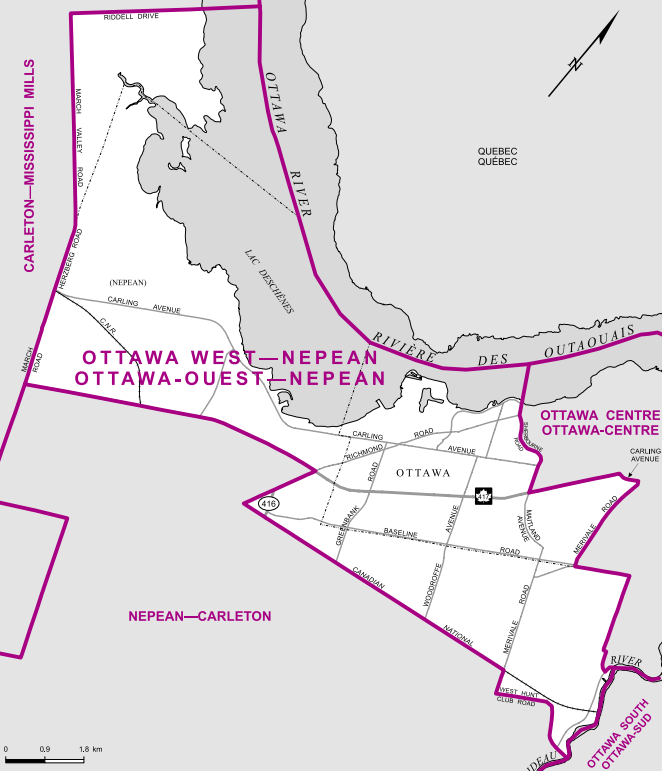 The westernmost of Ottawa’s five urban ridings, Ottawa West-Nepean is roughly bordered by Highway 416 to the west, the Ottawa River to the north, the CN rail line to the south.