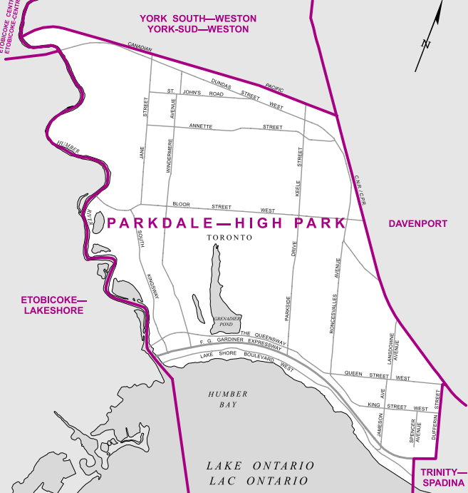 This diverse riding on Toronto’s western waterfront is bordered by the Humber River to the west, the CP rail line to the north, and Dufferin to the east.