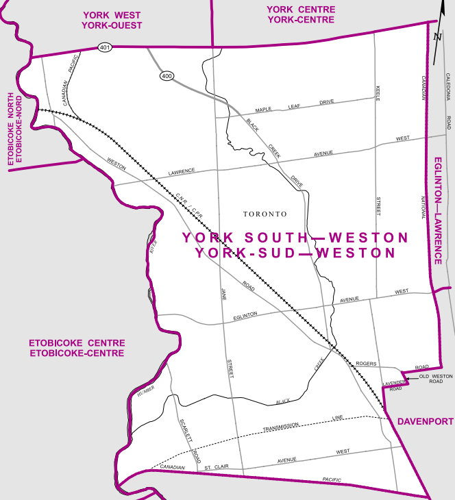 A riding sandwiched between old Toronto and Etobicoke, this district is bordered by Humber River to the west, Highway 401 to the north, the CPR Rail line to the south and the CN Rail line to the east.