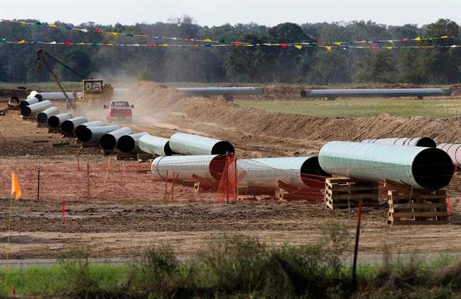 In this Oct. 4, 2012 file photo, large sections of pipe are shown in Sumner Texas. Safety regulators have quietly placed two extra conditions on construction of TransCanada Corp.’s Keystone XL oil pipeline after learning of potentially dangerous construction defects involving the pipeline’s southern leg. 