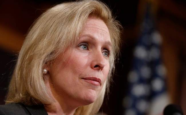This March 6, 2014 file photo shows Sen. Kirsten Gillibrand, D-N.Y. on Capitol Hill in Washington. The Education Department on Thursday took the unprecedented step of releasing the names of the 55 colleges and universities currently facing a Title IX investigation over their handling of sexual abuse complaints. 