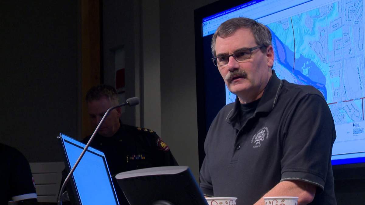 Bruce Burrell gives a briefing on Calgary's flood situation at the city's Emergency Operations Centre on June 21, 2013.