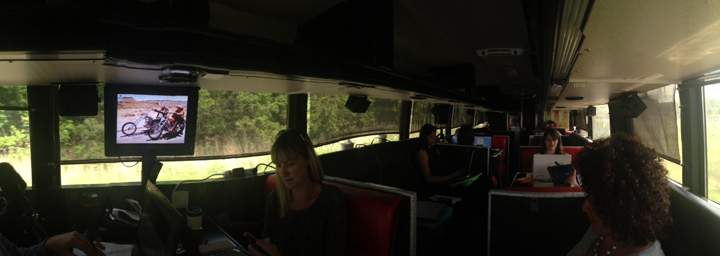 A panorama of inside the NDP campaign bus "Easy Rider"