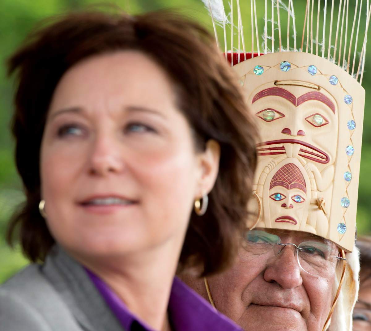 British Columbia Premier Christy Clark and Chief Sammy Robinson of the Haisla First Nation attend an event to celebrate a recent land sale to the Haisla in Kitimat, B.C., Tuesday, June 17, 2014. 