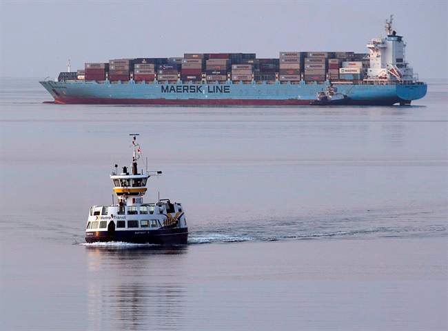 The container ship Maersk Jefferson arrives in Halifax on August 18, 2012. THE CANADIAN PRESS/Andrew Vaughan