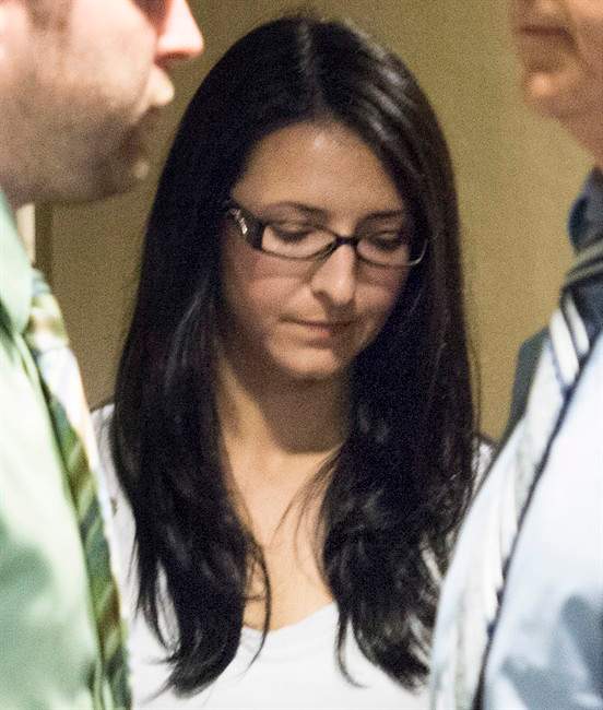 Emma Czornobaj is pictured at the Montreal Courthouse in Montreal, Tuesday, June 3, 2014. She is charged in the deaths of two people amid allegations she stopped her car on a highway to help some ducks.