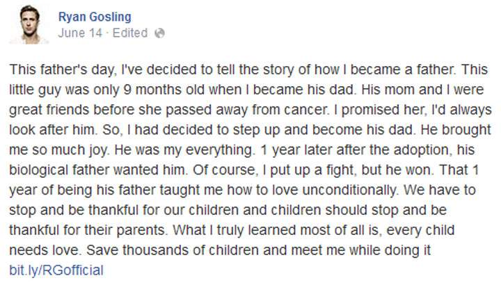 Ryan Gosling fatherhood hoax fools thousands of fans - image