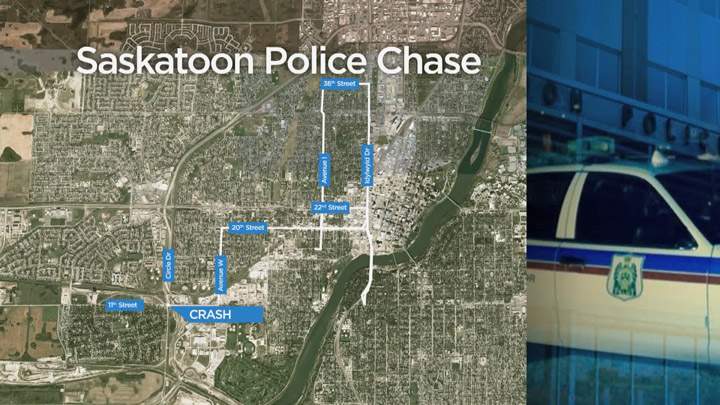 Map of a wild police chase through Saskatoon on June 25, 2014.